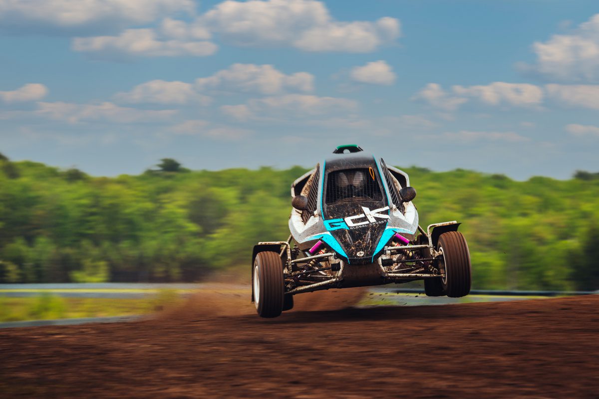 a cross kart jumping through the air